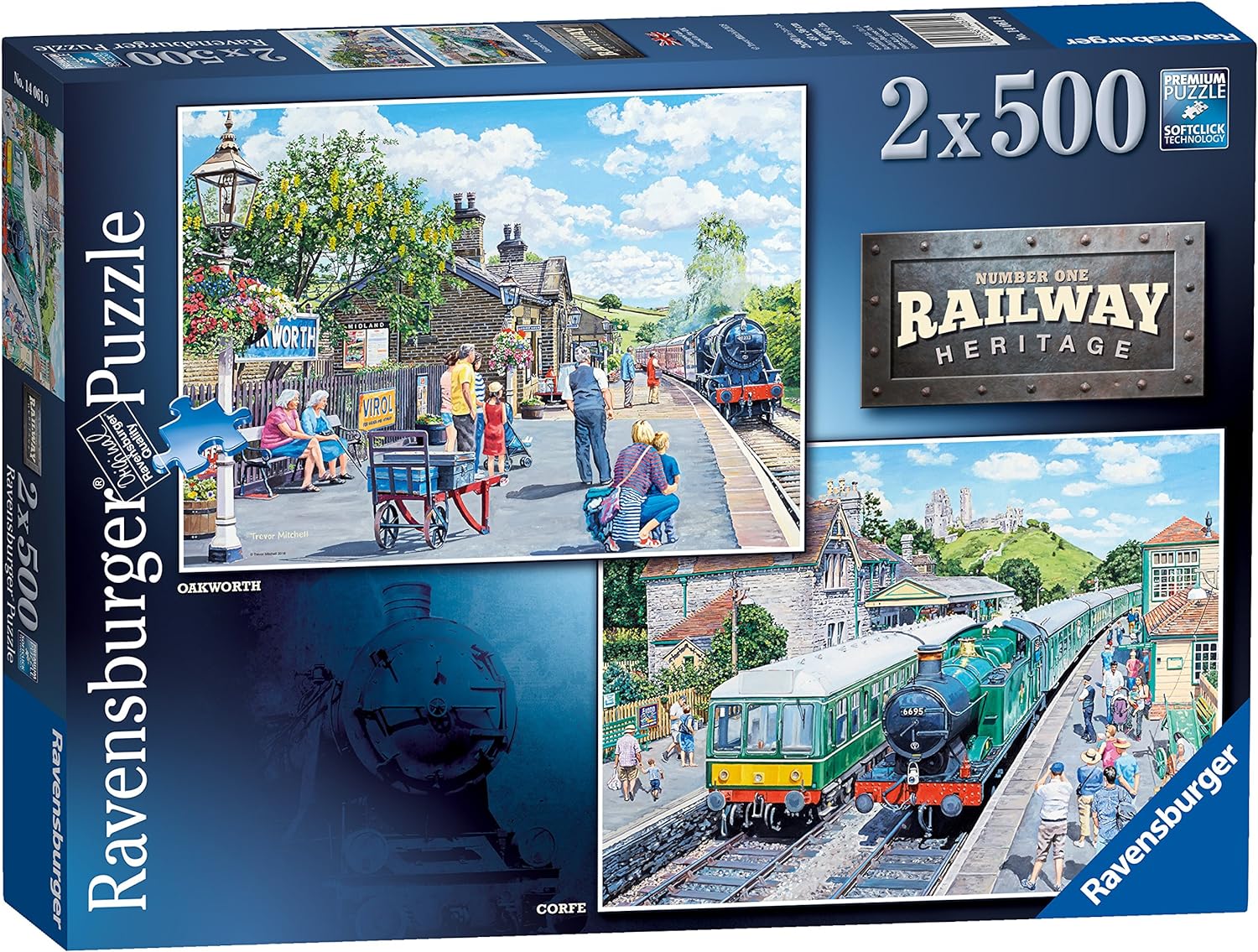 Ravensburger 2x500 Piece Jigsaw Puzzles - Railway Heritage - Corfe and Oakworth Railway Stations - 140619