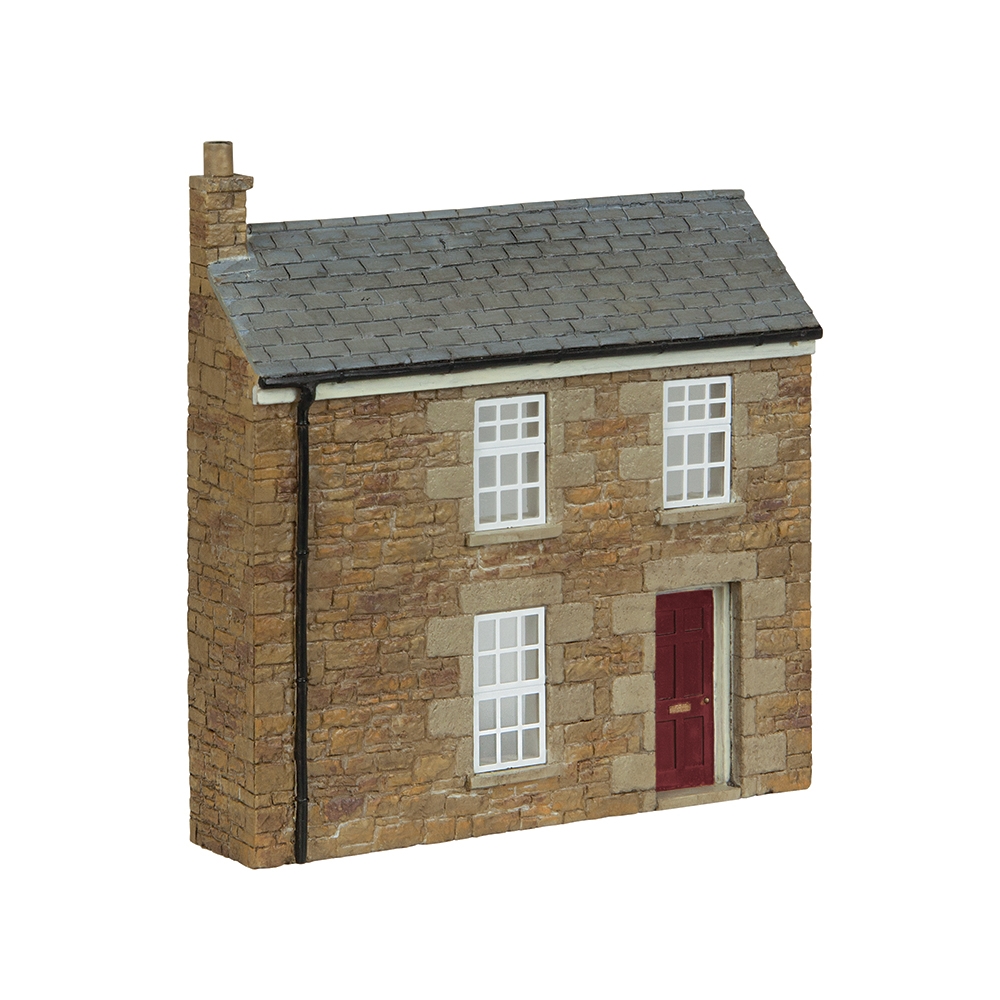 Bachmann 44-0220A Low Relief Stone Terrace Right Hand Door Red 1:76 OO Scale Scenecraft Pre-Painted Resin Building