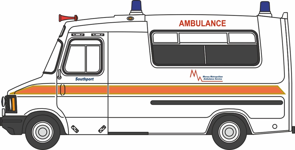 Pre-Order Oxford 76HAN001 Bedford CF Hanlon Ambulance Merseyside Ambulance Service 1:76 (Estimated Release Q2/2025)