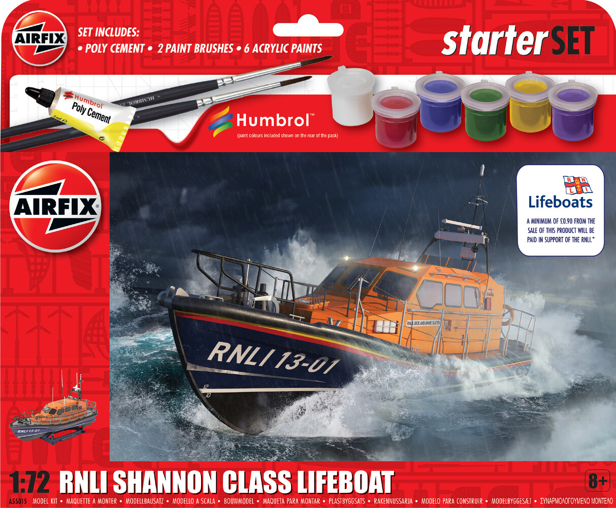 Airfix A55015 Starter Set - RNLI Shannon Class Lifeboat 1:72 Scale (Paint and Glue Included)