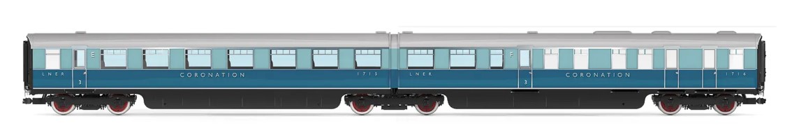 Pre-Order Hornby R40225 LNER, Coronation Open Third & Kitchen Third Articulated Coach Pack - Era 3 (RRP 139.99 UNRELEASED - VERY LATE WAS  Due Early 2024)