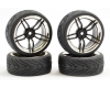 Fastrax 0096BC 1/10 Street Wheels with Treaded Tyres (Black/Chrome, 10 Spoke) (Std Hex) (4)